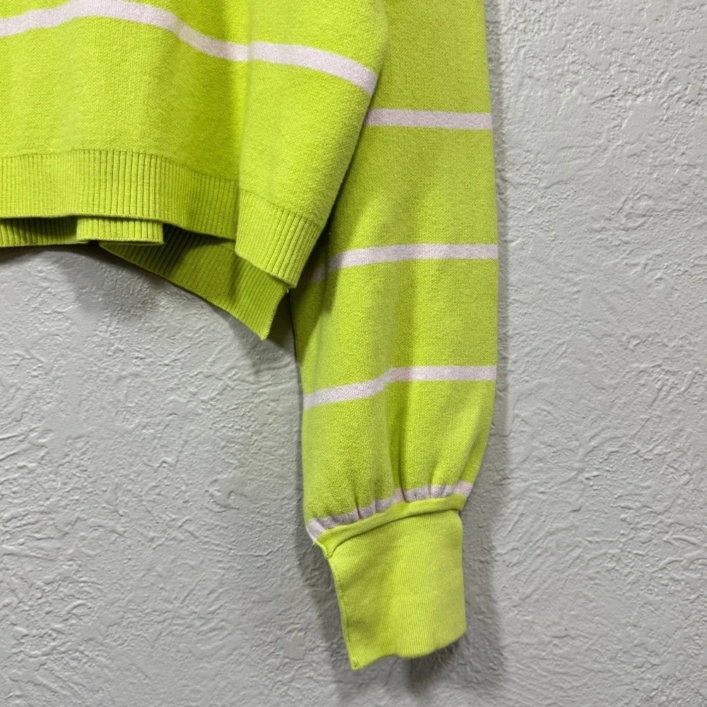 Free People Paulie Sweater Small Lemonade Stripe Turtleneck Cropped OB1751762 - Picture 4 of 8